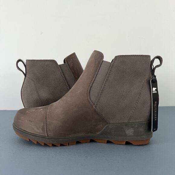 NWT Sorel Evie Quarry Gray Gum II Waterproof Leather Wedge Boots - Picture 6 of 11